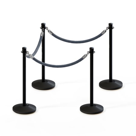 MONTOUR LINE Stanchion Post and Rope Kit Black, 4 Crown Top 3 Gray Rope C-Kit-4-BK-CN-3-PVR-GY-PS